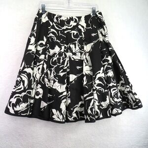 Lauren Ralph Lauren Skirt Womens 4P Petite Pleated A-Line Floral Black White